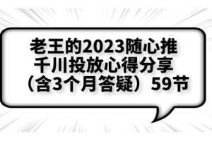 （6244期）老王的2023随心推+千川投放心得分享（含3个月答疑）59节