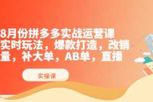 （3688期）8月份拼多多实战运营课，实时玩法，爆款打造，改销量，补大单，AB单，直播