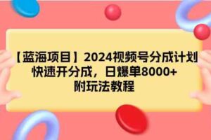 （9309期）【蓝海项目】2024视频号分成计划，快速开分成，日爆单8000+，附玩法教程