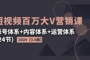 (11795期)2024短视频·百万大V营销课【3.0版】账号体系+内容体系+运营体系(24节)