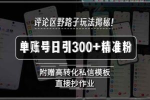 （15466期）评论区野路子玩法揭秘！单账号日引300+精准粉，附赠高转化私信模板，直…
