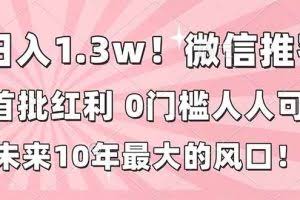 （16969期）日入1.3w！微信推客，首批红利，未来10年最大的风口，0门槛，人人可做！